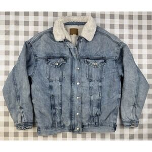 American Eagle Sherpa Lined Denim Jacket Womens Small Trucker Cozy Blue